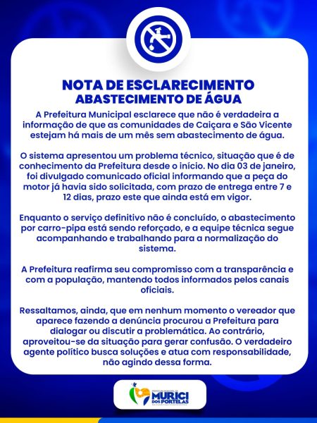 NOTA DE ESCLARECIMENTO ABASTECIMENTO DE ÁGUA⚠️